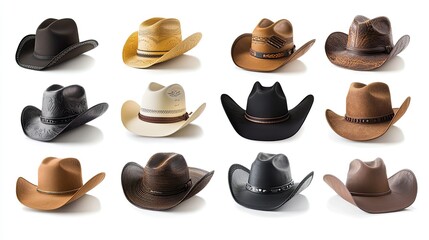 Variety of Stylish Cowboy Hats Displayed in a Grid