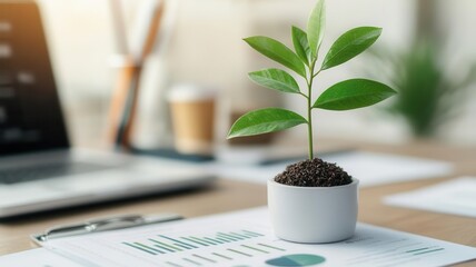 Green growth metrics on table in boardroom, hands-on sustainable investment strategies