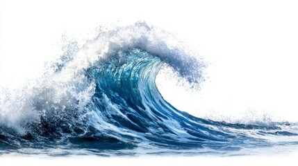 Blue water wave isolated on white background, capturing the freshness and serenity of nature's flow, ideal for clean and crisp water-themed designs and digital art projects


