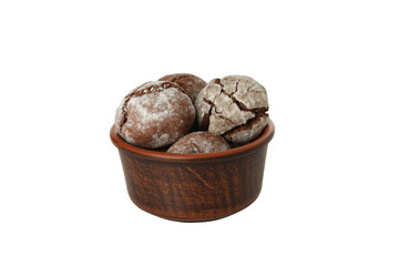 PNG, Chocolate cookies in bowl, isolated on white background