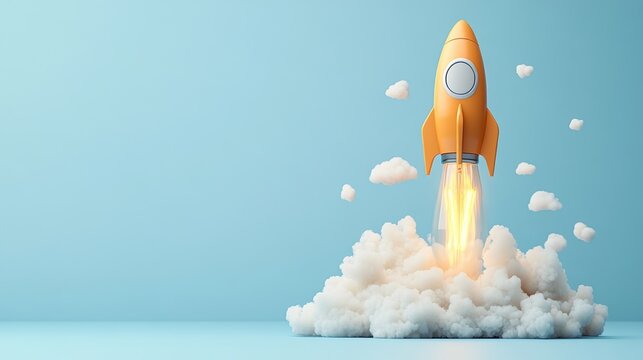 Rocket launch, white isolate background