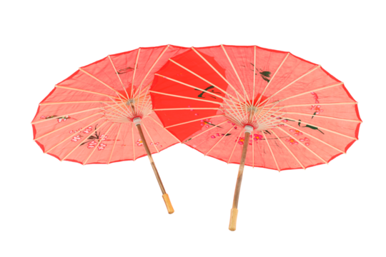 PNG, Red Japanese umbrellas, isolated on white background