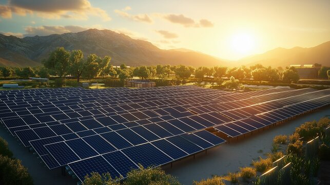 Eco friendly large solar panel array installed on land