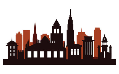 silhouette building city on white background