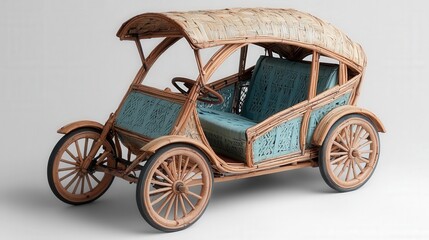 Fototapeta premium Vintage Rickshaw Car Handcrafted Wooden Carriage Traditional Asian Transport