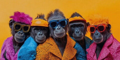 Obraz premium Vibrant Monkey Troupe: Fashionable and Fabulous
