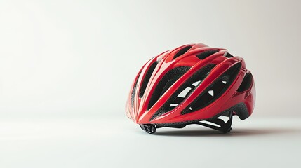 Fototapeta premium Vibrant Red Bicycle Helmet on Neutral Background