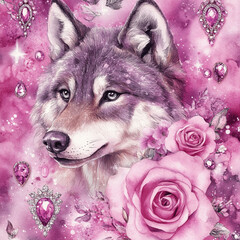 Obraz premium wolfdog pink pattern