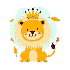 Cute Lion Animal Cartoon Character the King of Jungle with Happy Smile Expression