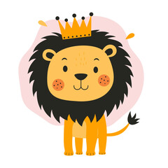 Cute Lion Animal Cartoon Character the King of Jungle with Happy Smile Expression