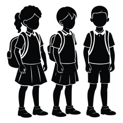 silhouette of school kids back to school illustration