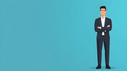 Confident Businessman Blue Background