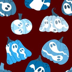 Halloween ghost seamless cute pumpkins cartoon pattern for wrapping paper