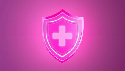 Obraz premium Pink shield with a glowing cross, symbolizing medical protection, healthcare safety