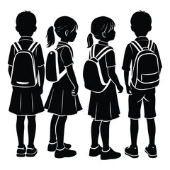 silhouette of school kids back to school illustration