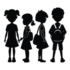 silhouette of school kids back to school illustration