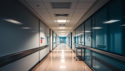 Obraz premium Modern hospital corridor with long exposure effect, Healthcare center