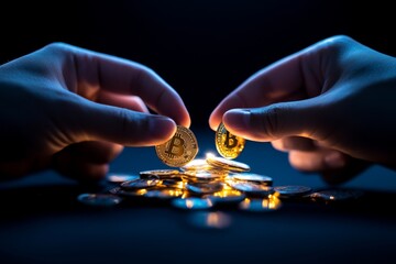 Hands exchanging digital tokens on a peer-to-peer platform, capturing the autonomy and flexibility of decentralized finance