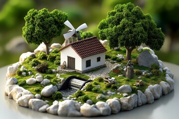 Minimal illustration of a small hydroelectric turbine, symbolizing clean energy in rural settings