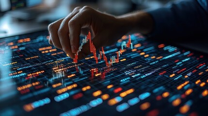 Naklejka premium Hand Interacting with Financial Data and Stock Market Chart