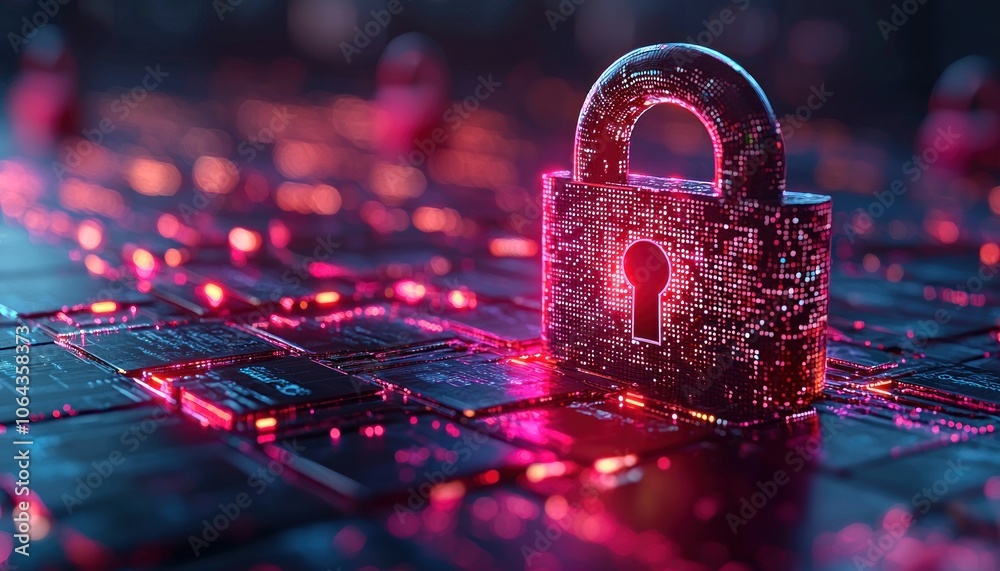 Poster A Cyber Security Lock with Illuminated Keyhole on a Circuit Board