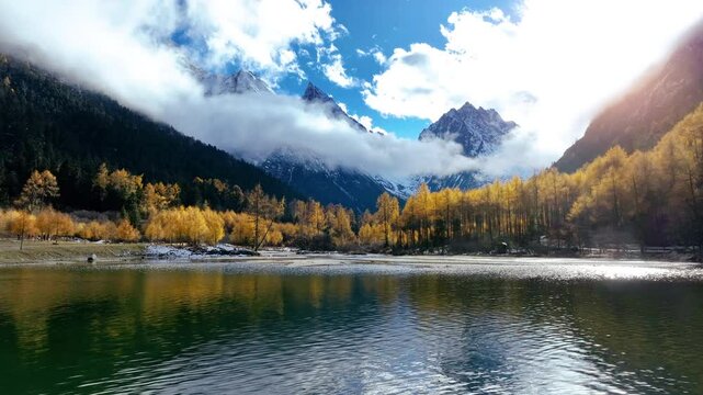 Bipenggou national park in autumn, China.