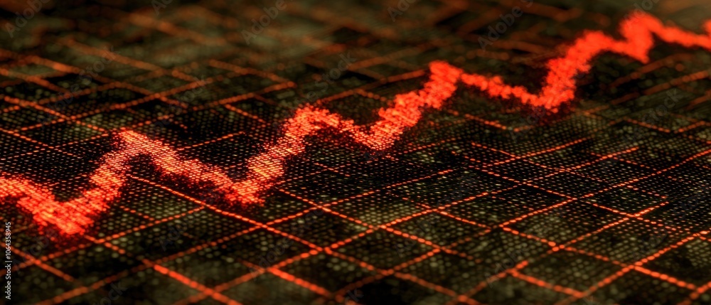 Aufkleber Abstract Red Line Graph on a Black and Yellow Grid