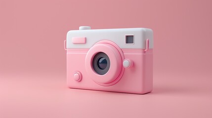 A pink and white 3D camera on a pink background.
