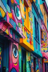 Naklejka premium Vibrant and Expressive Mural Adorning the Facade of an Urban Building