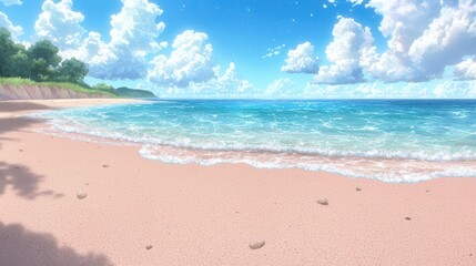 Anime Beach Scene    Calm Ocean  Golden Sand  Sunset Sky