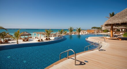 Tropical Paradise Pool and Beach Scene