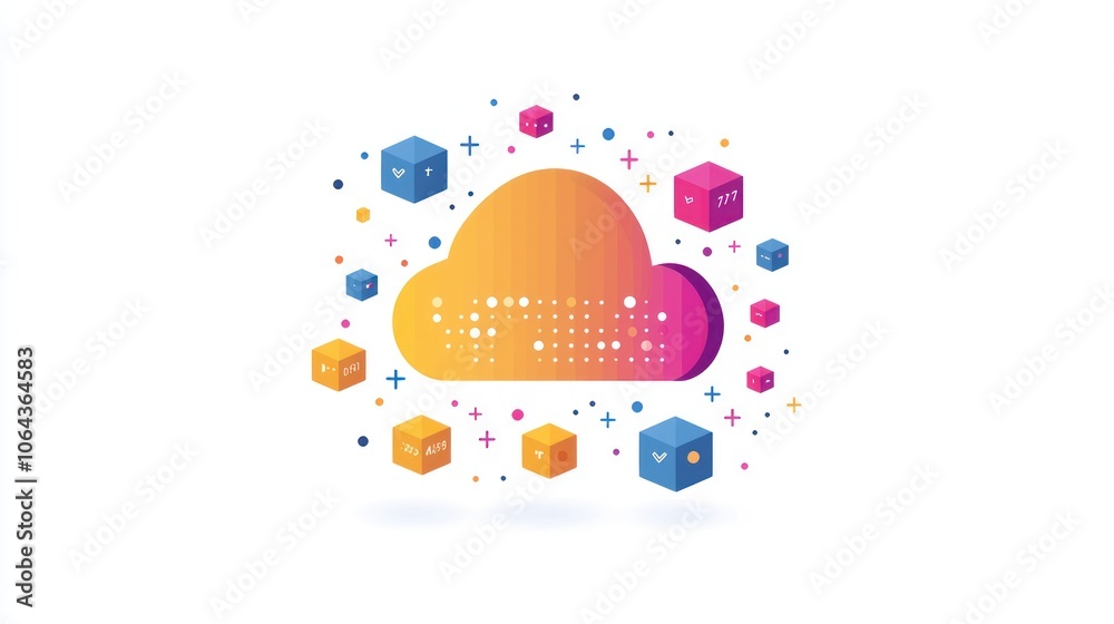 Poster Cloud Computing Concept with Colorful Cubes and Plus Signs
