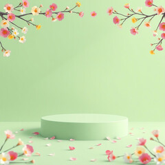 pedestal stage product stand mockup with flower border for spring sale showcase promotion