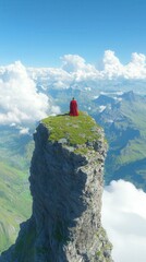 Naklejka premium Man in Red Robe Standing on Mountain Peak with Dramatic View