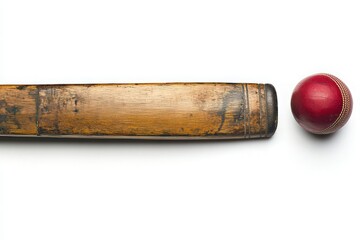 Cricket Bat and Ball on White Background