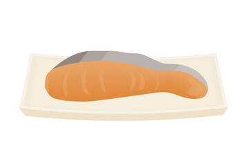 皿にのせた鮭の塩焼きベクターイラスト