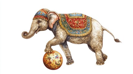 Obraz premium Playful Elephant Balancing a Colorful Ball