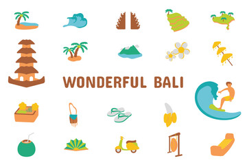Wonderful Bali Flat Vector Illustration Icon Sticker Set Design Materials