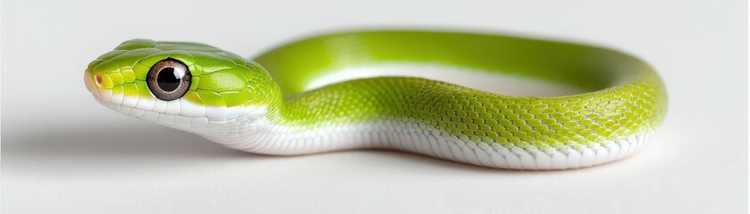 Obraz premium Green and White Snake Curled on Branch Reptile Wildlife Nature Photography