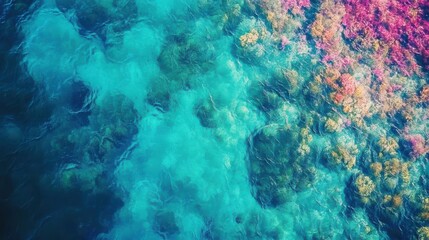 Obraz premium Explore the enchanting underwater landscape where vibrant corals thrive among rocky formations, illuminated by the clear turquoise waters. This serene aquatic scene invites adventure.