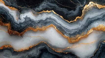 Fototapeta premium Abstract Art with Black, White, and Gold Swirls and Glitter