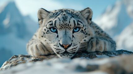 Endangered Snow Leopard Amidst Snowy Rocky Terrain
