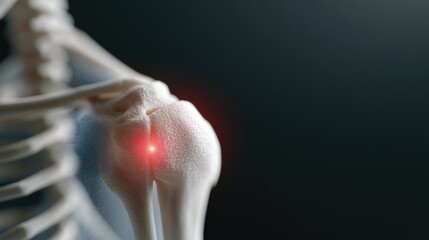 Joint distress: visual representation of shoulder pain, red glowing area to indicate location of discomfort, emphasizing the impact of injuries or conditions on physical well-being and functionality.