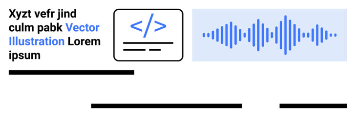Code snippet icon, blue audio waveform, and text placeholders. Ideal for tech, programming, audio design, digital content, web development, educational materials, infographics. Landing page