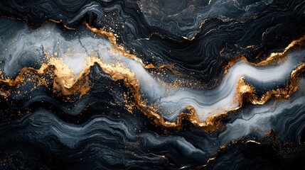 Fototapeta premium Abstract Black and Gold Swirling Liquid Art