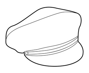 Marine Cap with Peak. Hat for Head Fashion accessory clothing technical illustration. Vector headgear for Men, women, unisex style, flat template CAD mockup sketch outline isolated