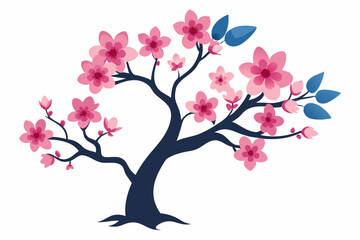  Pink flower, Cherry blossoms tree isolated on white background