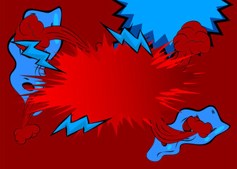 Cartoon blue and red background, comic book backdrop. Retro vector comics pop art design.