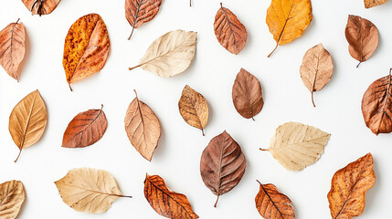 autumn composition with dried leaves on white background