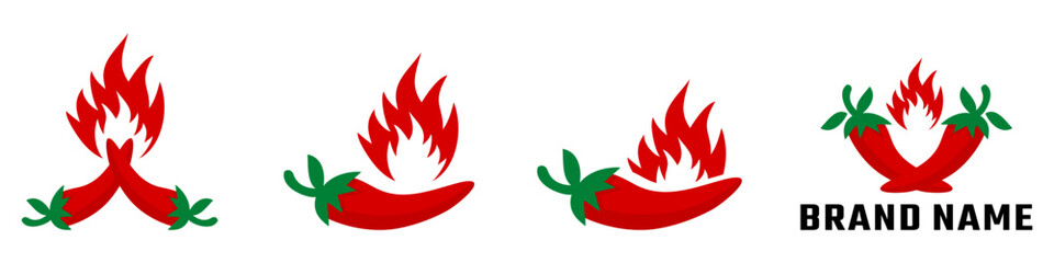 chili vector design, red chili logo set, spicy icon, hot, fire, editable chili logo, illustration, organic, fresh, spicy sauce